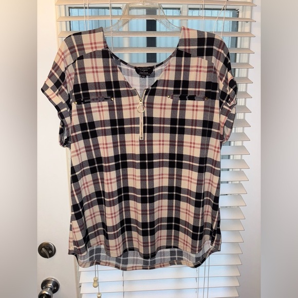 Flower & Feather Plaid Zippered Women's Top Size 2XL - Picture 5 of 8